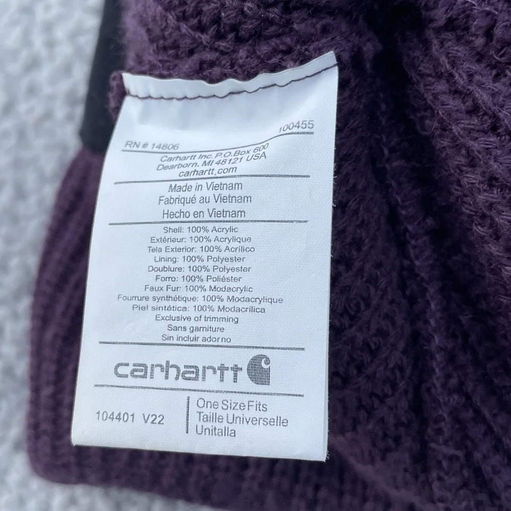 Carhartt Hat Beanies Womens One Size Lot Of 2 Purple White Knit Logo Work Winter